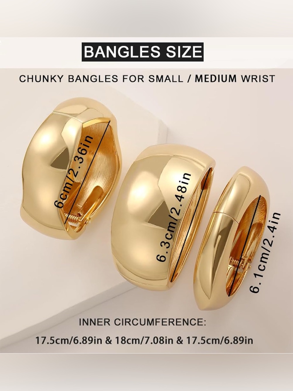 14K Gold Plated Oversized Bangle Bracelet Set - Picture 8 of 8
